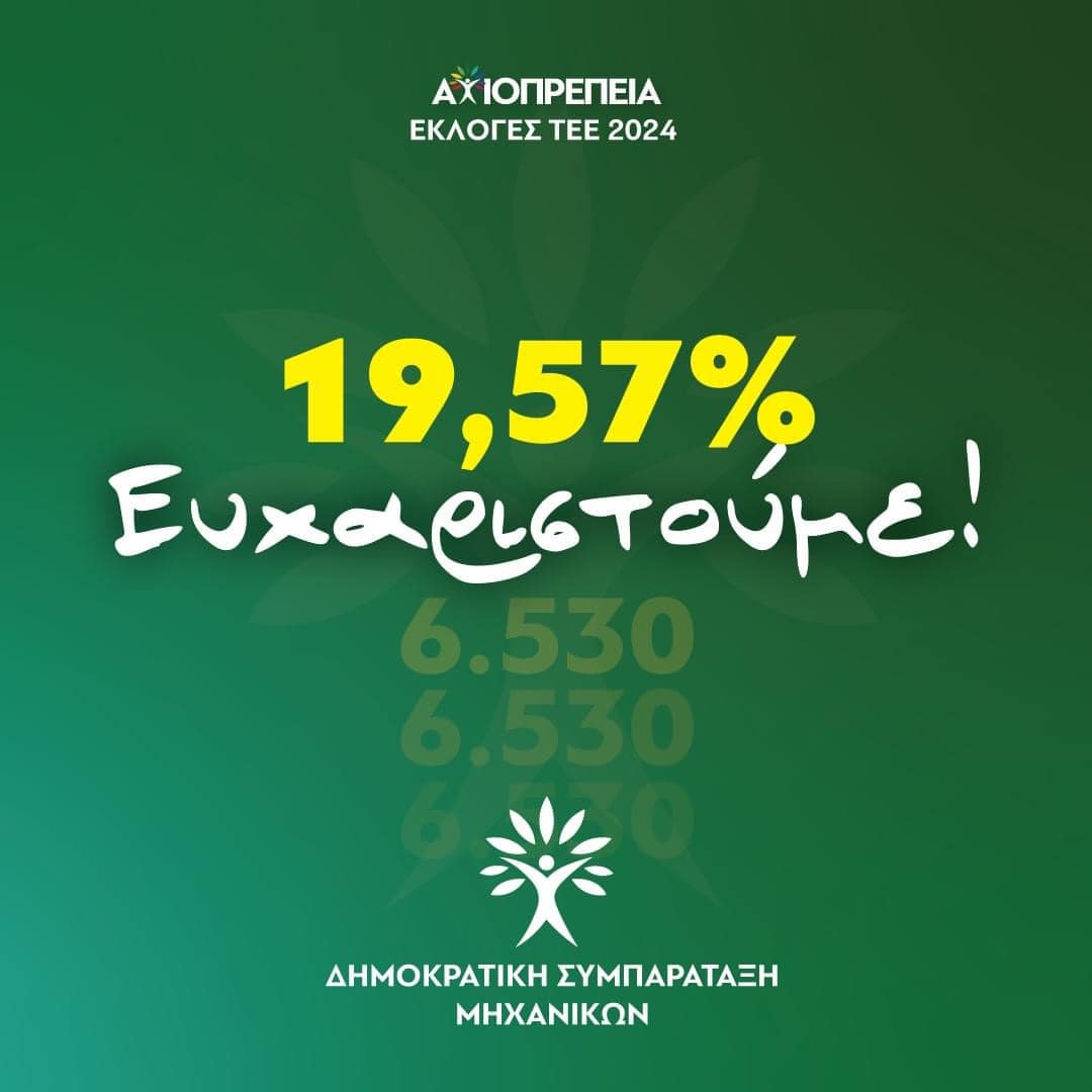 Περήφανος για το αποτέλεσμα των εκλογών στο ΤΕΕ των 120.000 συναδέλφων μηχανικών. Ανεξάρτητα από τις δημοσκοπήσεις, όπου γίνονται εκλογές, οι πολίτες στηρίζουν ΠΑΣΟΚ (19.05.2024)