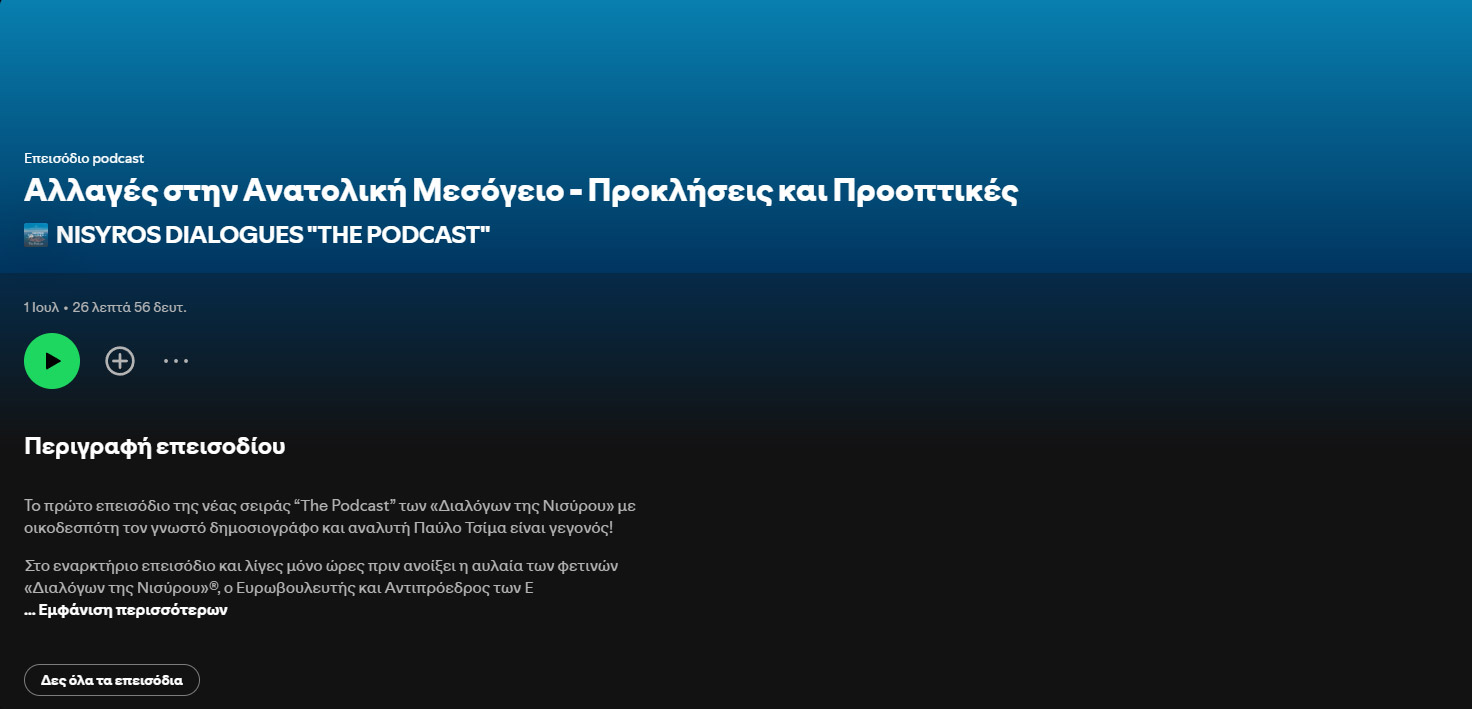 NISYROS DIALOGUES, The Podcast, «Αλλαγές στην Ανατολική Μεσόγειο – Προκλήσεις και Προοπτικές» (02.07.2025)